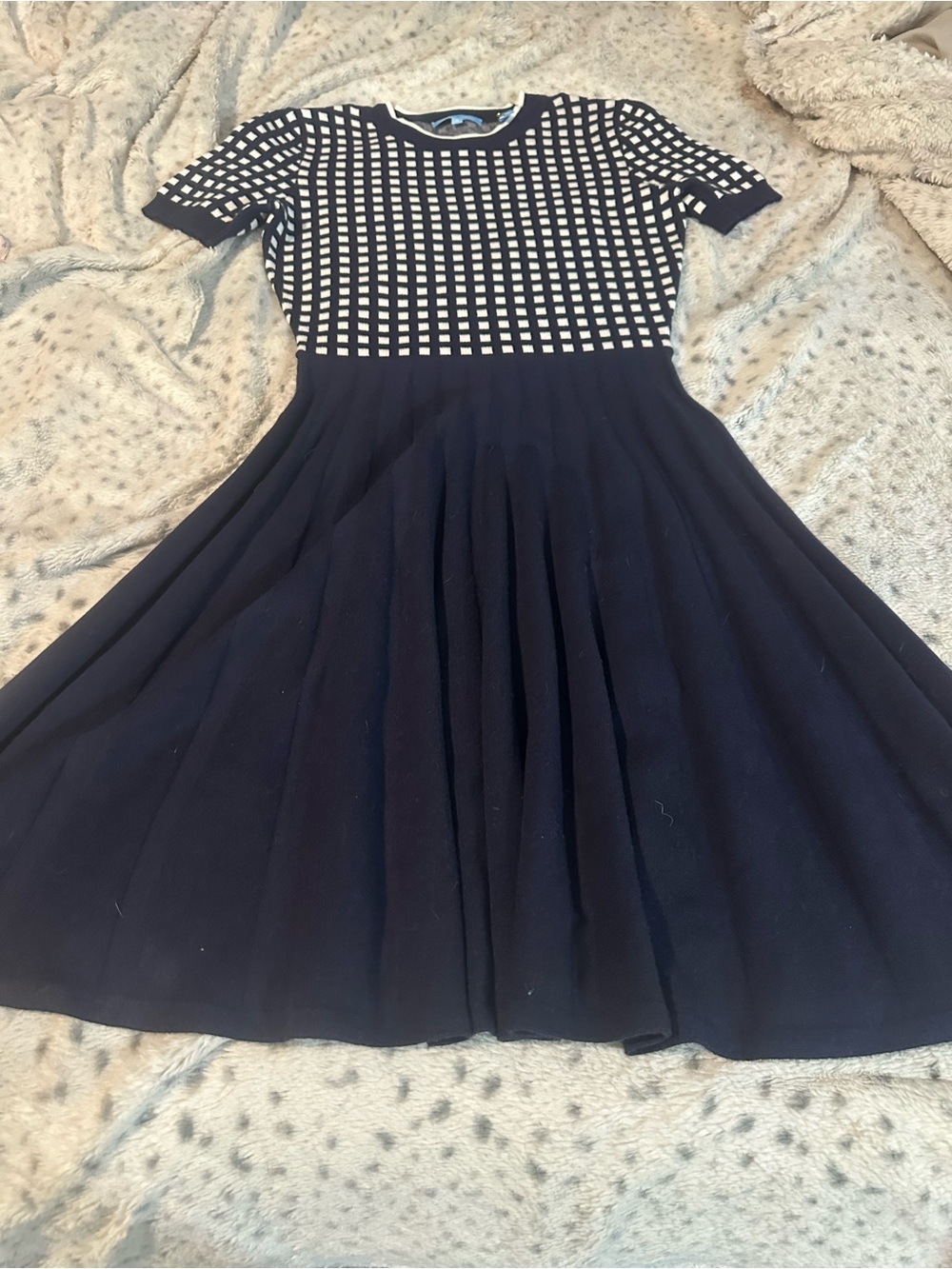 Draper James Navy and White Knit Fit-and-Flare Dress